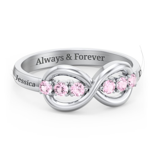 Engravable Infinity Ring with Birthstones – Sterling Silver with Pink Tourmaline