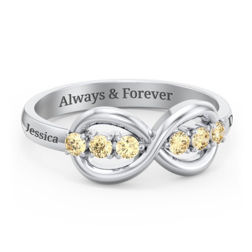 Engravable Infinity Ring with Birthstones – Sterling Silver with Citrine