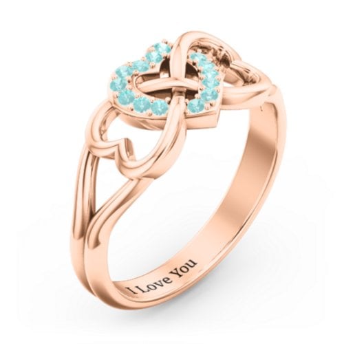 Triple Heart Infinity Ring – 9kt Rose Gold with Mint Premium Zirconia