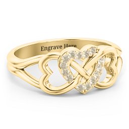 Triple Heart Infinity Ring in 18K Gold Plated Silver with Fancy Yellow Premium Zirconia