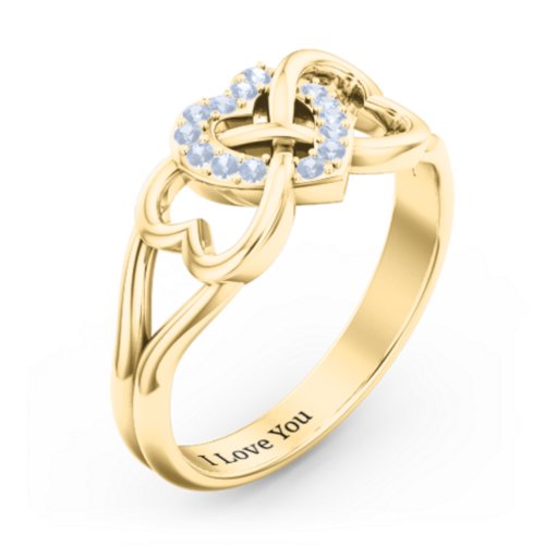 Triple Heart Infinity Ring – 18K Gold Plated Silver with Fancy Blue Premium Zirconia