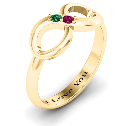 "Twosome" Infinity Ring – 9kt Yellow Gold with Emerald and Ruby