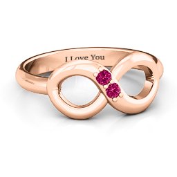 "Twosome" Infinity Ring in 9K Solid Rose Gold with Ruby