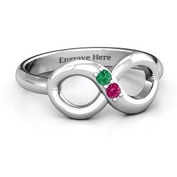 "Twosome" Infinity Ring in 925 Sterling Silver with Emerald and Ruby