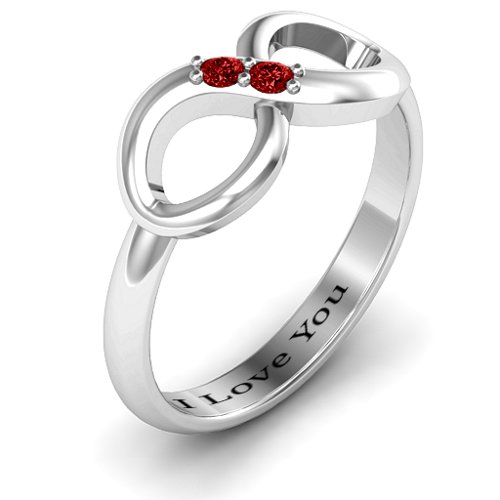 "Twosome" Infinity Ring – Sterling Silver with Garnet