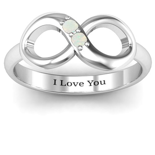 "Twosome" Infinity Ring – Sterling Silver with Opal