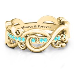Imperative Love Infinity Ring in 9K Solid Yellow Gold with Mint Premium Zirconia