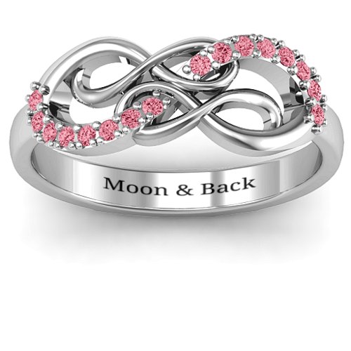 Everlasting Infinity Ring with Gemstones – Sterling Silver with Red Premium Zirconia