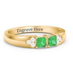 Classic 2-7 Princess Cut Ring with Accents in 9K Solid Yellow Gold with Emerald and Cubic Zirconia