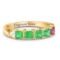 Classic 2-7 Princess Cut Ring with Accents in 9K Solid Yellow Gold with Emerald, Ruby, and Cubic Zirconia