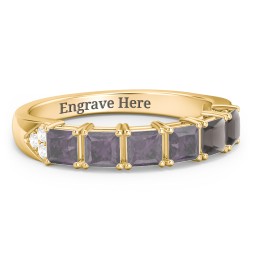 Classic 2-7 Princess Cut Ring with Accents in 9K Solid Yellow Gold