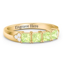 Classic 2-7 Princess Cut Ring with Accents in 9K Solid Yellow Gold with Peridot
