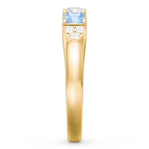 Classic 2-7 Princess Cut Ring with Accents – 9kt Yellow Gold with Pink Tourmaline, Ruby, Cubic Zirconia, and Blue Topaz