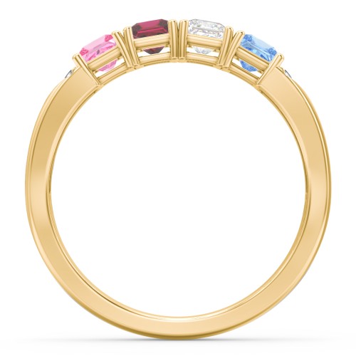 Classic 2-7 Princess Cut Ring with Accents – 9kt Yellow Gold with Pink Tourmaline, Ruby, Cubic Zirconia, and Blue Topaz