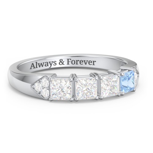 Classic 2-7 Princess Cut Ring with Accents – Sterling Silver with Diamond, Cubic Zirconia, and Blue Topaz