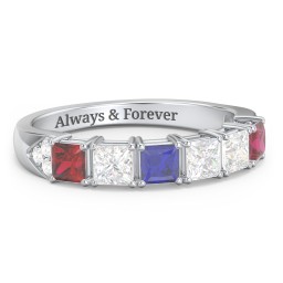 Classic 2-7 Princess Cut Ring with Accents in 925 Sterling Silver with Garnet, Cubic Zirconia, and Blue Sapphire