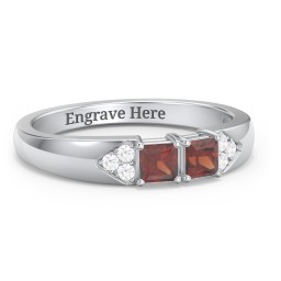 Classic 2-7 Princess Cut Ring with Accents in 925 Sterling Silver with Garnet and Cubic Zirconia