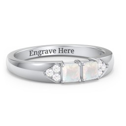 Classic 2-7 Princess Cut Ring with Accents in 925 Sterling Silver with Opal and Cubic Zirconia