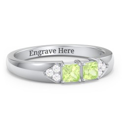 Classic 2-7 Princess Cut Ring with Accents in 925 Sterling Silver with Peridot and Cubic Zirconia