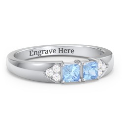 Classic 2-7 Princess Cut Ring with Accents in 925 Sterling Silver with Blue Topaz and Cubic Zirconia