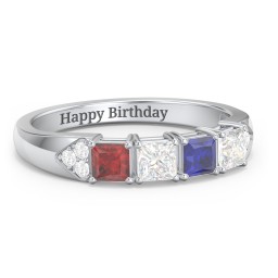 Classic 2-7 Princess Cut Ring with Accents in 925 Sterling Silver with Garnet, Cubic Zirconia, and Blue Sapphire