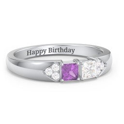 Classic 2-7 Princess Cut Ring with Accents in 925 Sterling Silver with Amethyst and Cubic Zirconia
