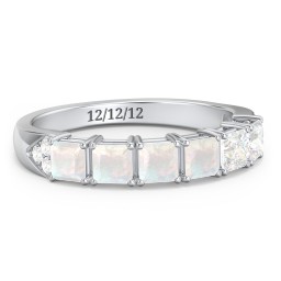 Classic 2-7 Princess Cut Ring with Accents in 925 Sterling Silver with Opal and Cubic Zirconia