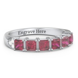 Classic 2-7 Princess Cut Ring with Accents in 925 Sterling Silver with Ruby