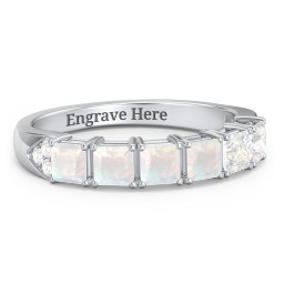 Classic 2-7 Princess Cut Ring with Accents in 925 Sterling Silver with Opal and Cubic Zirconia