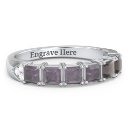 Classic 2-7 Princess Cut Ring with Accents in 925 Sterling Silver with Alexandrite and Smokey Quartz