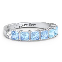 Classic 2-7 Princess Cut Ring with Accents in 925 Sterling Silver with Blue Topaz