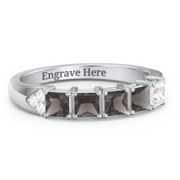 Classic 2-7 Princess Cut Ring with Accents in 925 Sterling Silver with Smokey Quartz and Diamond