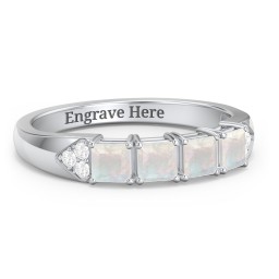 Classic 2-7 Princess Cut Ring with Accents in 925 Sterling Silver with Opal, Cubic Zirconia, Ruby, and Pink Tourmaline