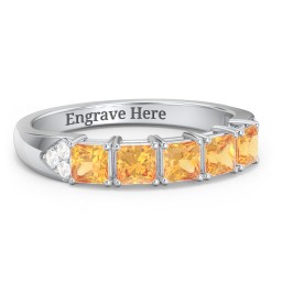 Classic 2-7 Princess Cut Ring with Accents in 925 Sterling Silver with Citrine