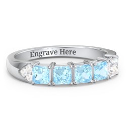 Classic 2-7 Princess Cut Ring with Accents in 925 Sterling Silver with Blue Topaz and Diamond