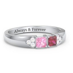 Classic 2-7 Princess Cut Ring with Accents in 925 Sterling Silver with Pink Tourmaline, Ruby, Cubic Zirconia, and Blue Topaz