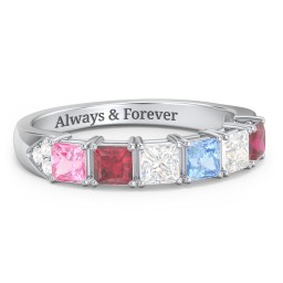 Classic 2-7 Princess Cut Ring with Accents in 925 Sterling Silver with Pink Tourmaline, Ruby, Cubic Zirconia, and Blue Topaz