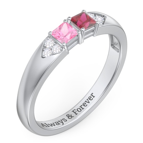 Classic 2-7 Princess Cut Ring with Accents – Sterling Silver with Pink Tourmaline, Ruby, and Cubic Zirconia