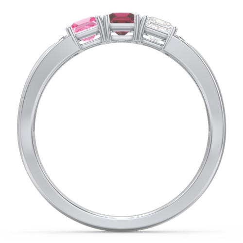 Classic 2-7 Princess Cut Ring with Accents – Sterling Silver with Pink Tourmaline, Ruby, and Cubic Zirconia