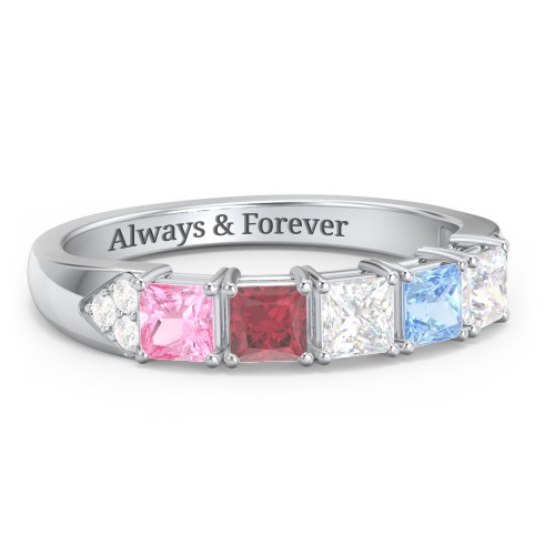 Classic 2-7 Princess Cut Ring with Accents – Sterling Silver with Pink Tourmaline, Ruby, Cubic Zirconia, and Blue Topaz