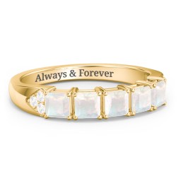 Classic 2-7 Princess Cut Ring with Accents in 9K Solid Yellow Gold with Opal and Cubic Zirconia