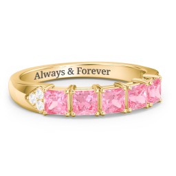 Classic 2-7 Princess Cut Ring with Accents in 9K Solid Yellow Gold with Pink Tourmaline and Cubic Zirconia