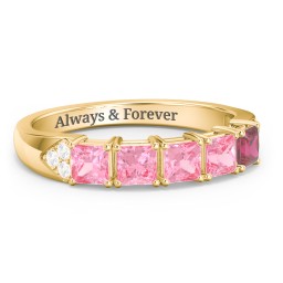Classic 2-7 Princess Cut Ring with Accents in 9K Solid Yellow Gold with Pink Tourmaline, Ruby, and Cubic Zirconia