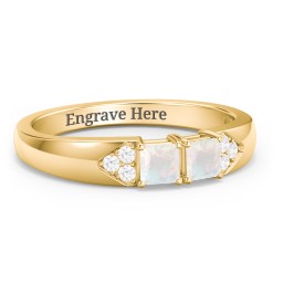 Classic 2-7 Princess Cut Ring with Accents in 9K Solid Yellow Gold with Opal and Cubic Zirconia