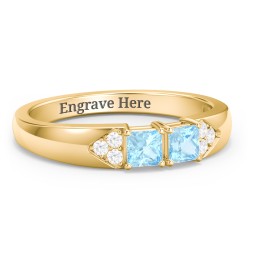 Classic 2-7 Princess Cut Ring with Accents in 9K Solid Yellow Gold with Blue Topaz and Cubic Zirconia