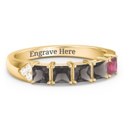 Classic 2-7 Princess Cut Ring with Accents in 9K Solid Yellow Gold with Smokey Quartz, Ruby, and Cubic Zirconia