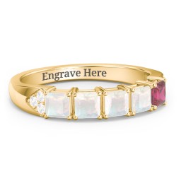 Classic 2-7 Princess Cut Ring with Accents in 9K Solid Yellow Gold with Opal, Ruby, and Cubic Zirconia