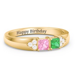 Classic 2-7 Princess Cut Ring with Accents in 9K Solid Yellow Gold with Pink Tourmaline, Emerald, and Cubic Zirconia