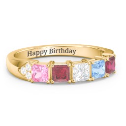 Classic 2-7 Princess Cut Ring with Accents in 9K Solid Yellow Gold with Pink Tourmaline, Ruby, Cubic Zirconia, and Blue Topaz