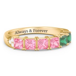 Classic 2-7 Princess Cut Ring with Accents in 9K Solid Yellow Gold with Pink Tourmaline and Emerald